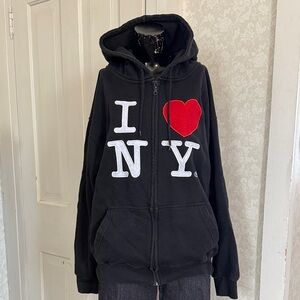 I ❤️ NY I Love New York Full Zip Hoodie Pockets Black XL